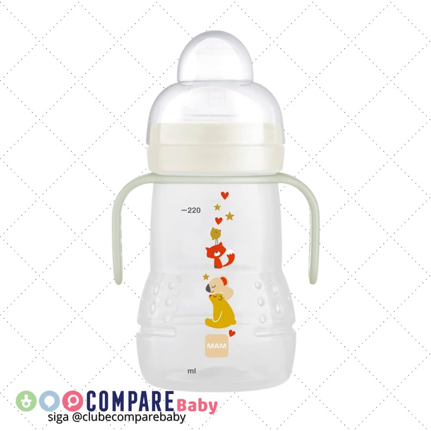 😍 MAM Baby 1 Copo Trainer 220ml Brilha no Escuro Com Bocal Extramacio Antivazamento para