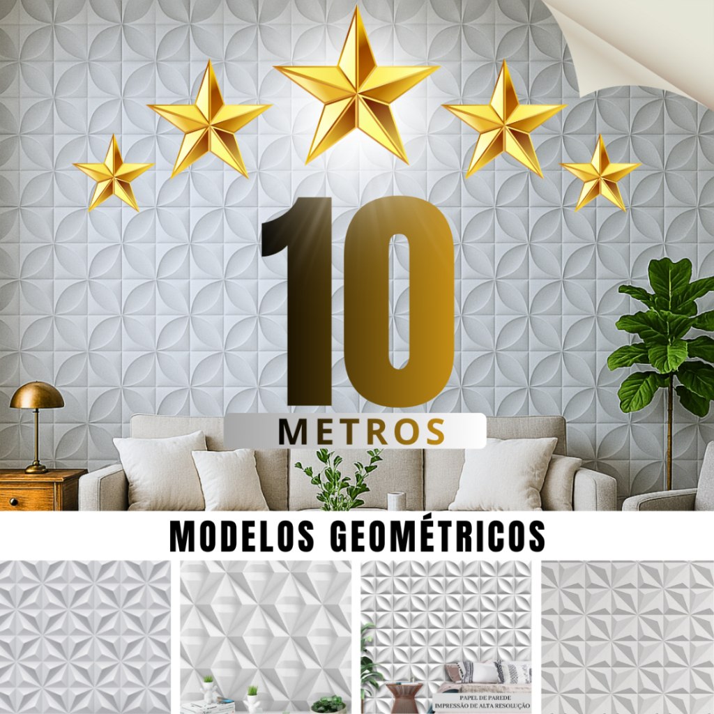 🛍️ Papel De Parede Autocolante 10metros x 0,45cm Geometrico 3D Lavável Para Decoração Qua