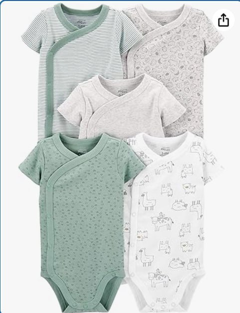 🫧  Simple Joys by Carter's Pacote com 5 bodies unissex de manga curta com fecho lateral t