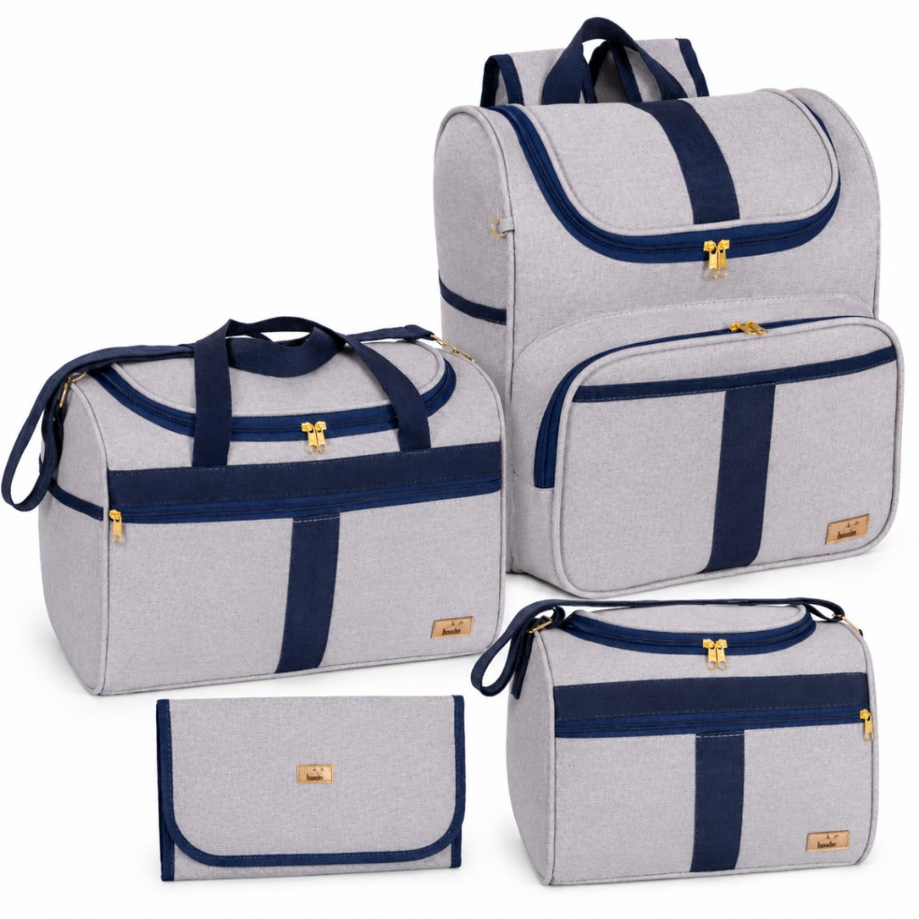 🛍️ Bolsa Maternidade Kit 04 peças Bolsa G + Bolsa P+ Mochila e Trocador Harmonia