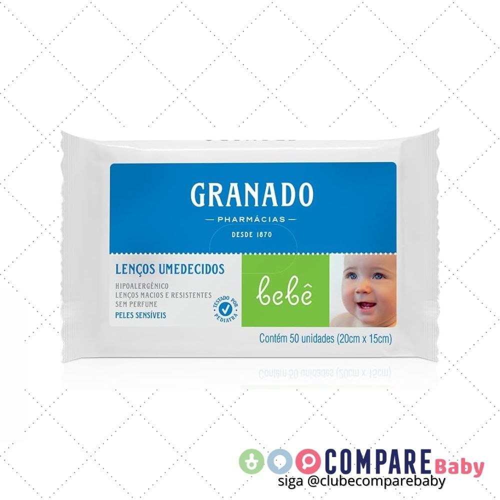 😍 Granado - Lenço Bebê Pele Sensível, Branco, 50 Unidades