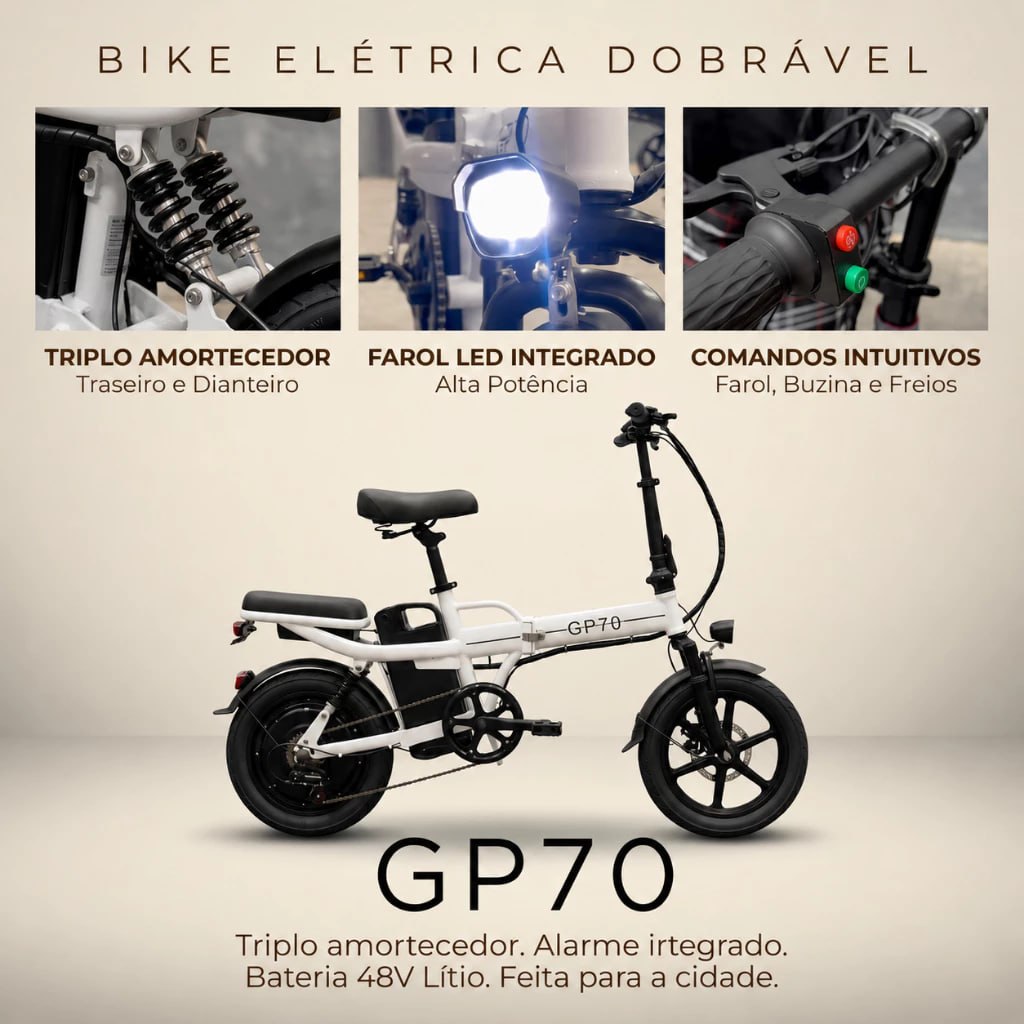🛴Bicicleta elétrica Branca dobravel 400w máxima de 30km com amortecedor