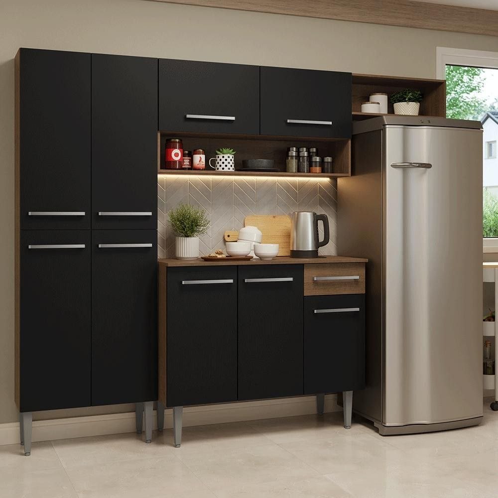 - Armário de Cozinha Completa 229cm Rustic/Preto Emilly Madesa 016