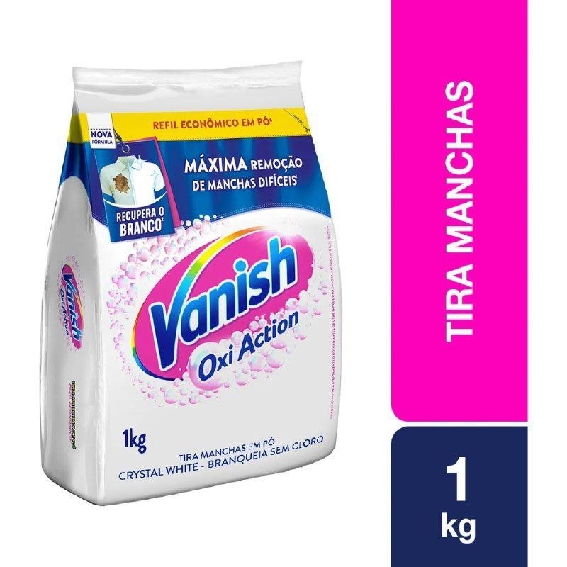 Tira Manchas Vanish em Pó 1kg | Crystal White, Oxi Action, para Roupas Brancas, Refil Econ