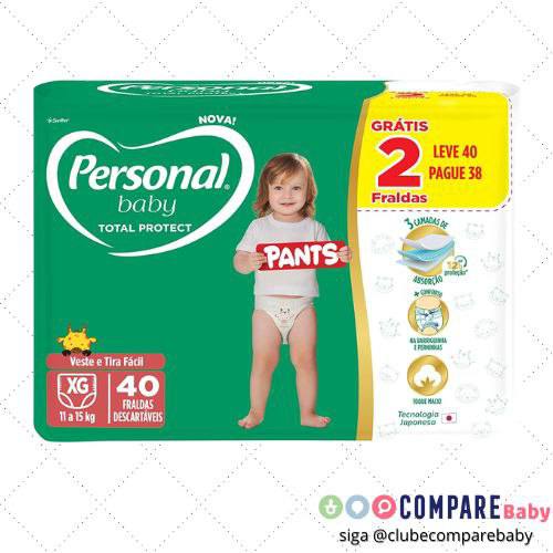 😍 Personal Fralda Baby Total Protect Pants Extra G, 40 Unidades