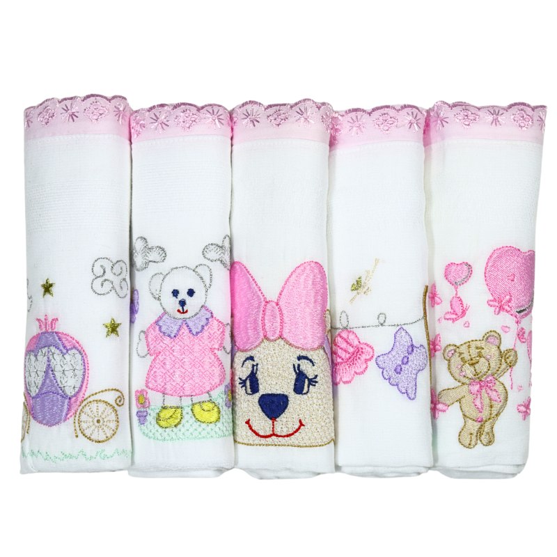 🛍️ Kit com 5 Fraldas dupla de Pano Bordadas - Antialérgico 100% Alogdão Macio Premium 0,7