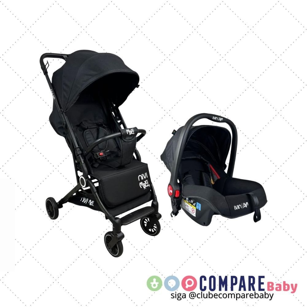 😍 Carrinho de Passeio C/Bebê Conforto TS NIVI Maxi Baby (Preto)