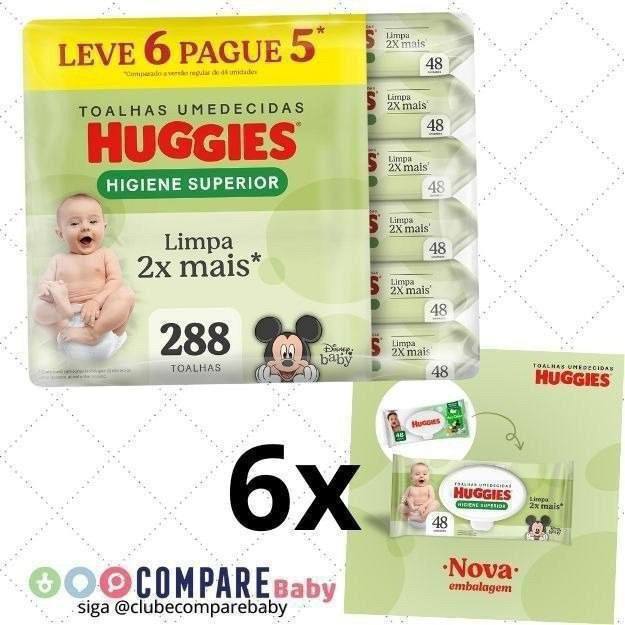 😍 Huggies Lenços Umedecidos Higiene Superior Limpam 2x Mais 6 x 48 Un (Kit com 6 pacotes)