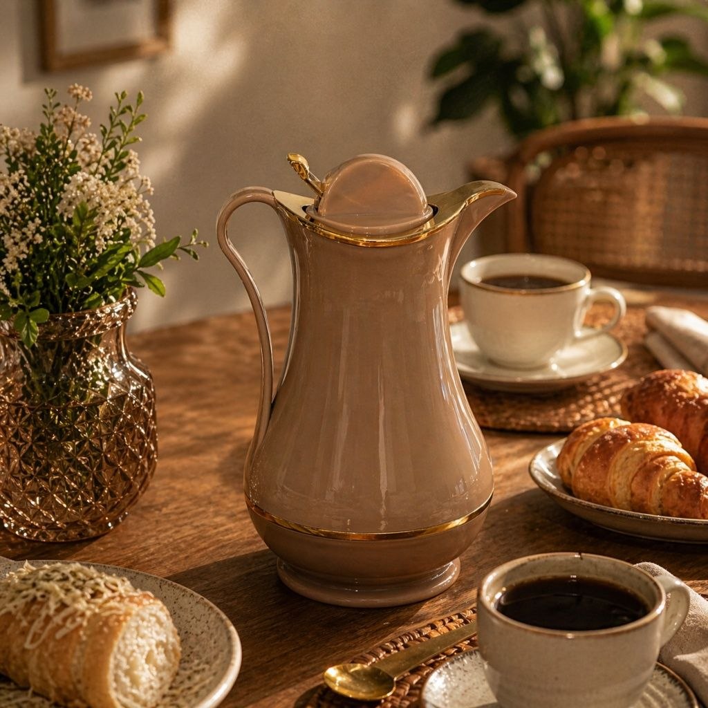 - Garrafa Térmica Café Cha 1 Litro Detalhes Dourados Aladin Desing Elegante