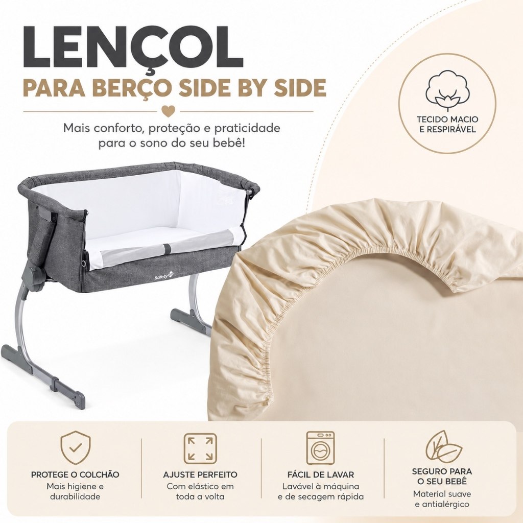 🛍️ Lençol Para Berço Moises 82cm x 52cm x 4cm Side By Side Micro Percal