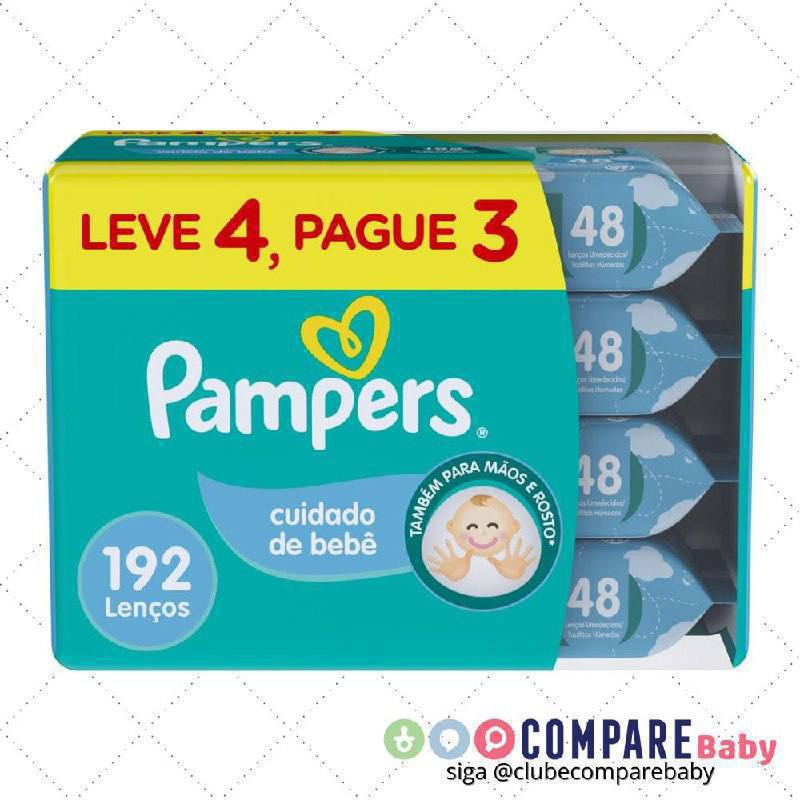 😍 Pampers Lenços Umedecidos Cuidado de Bebê 192 Unidades