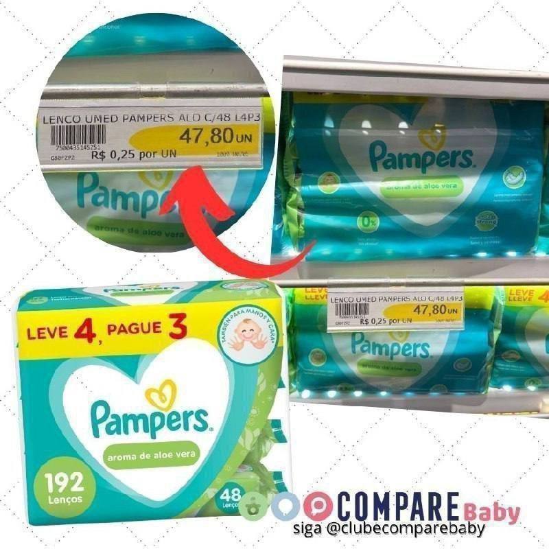 😍  Lenços Umedecidos Pampers Aroma de Aloe Vera 192 Unidades