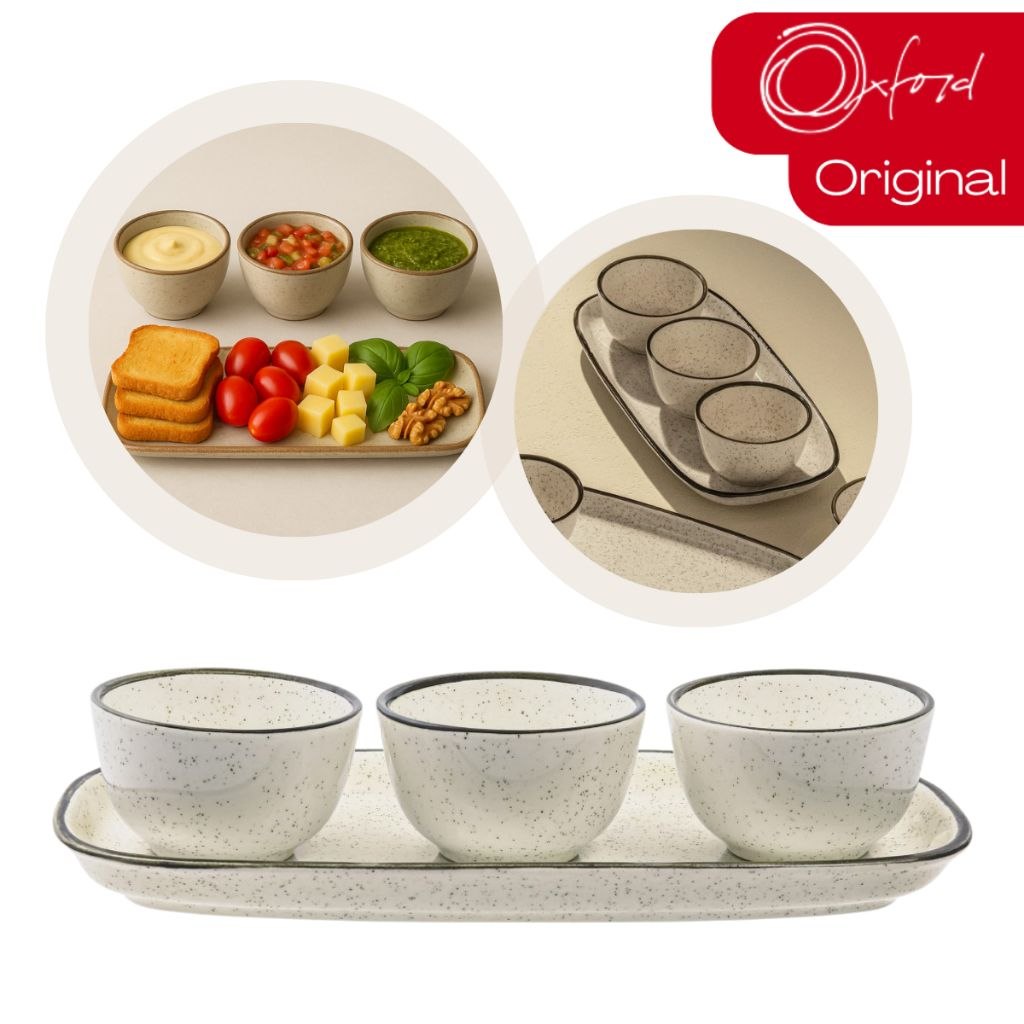 - Jogo Petisqueira Bandeja Retangular 3 Bowls Para Servir Brisa Oxford