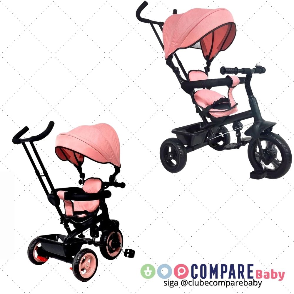 😍 DM Toys Triciclo Infantil com Empurrador Divertido Preto e Rosa