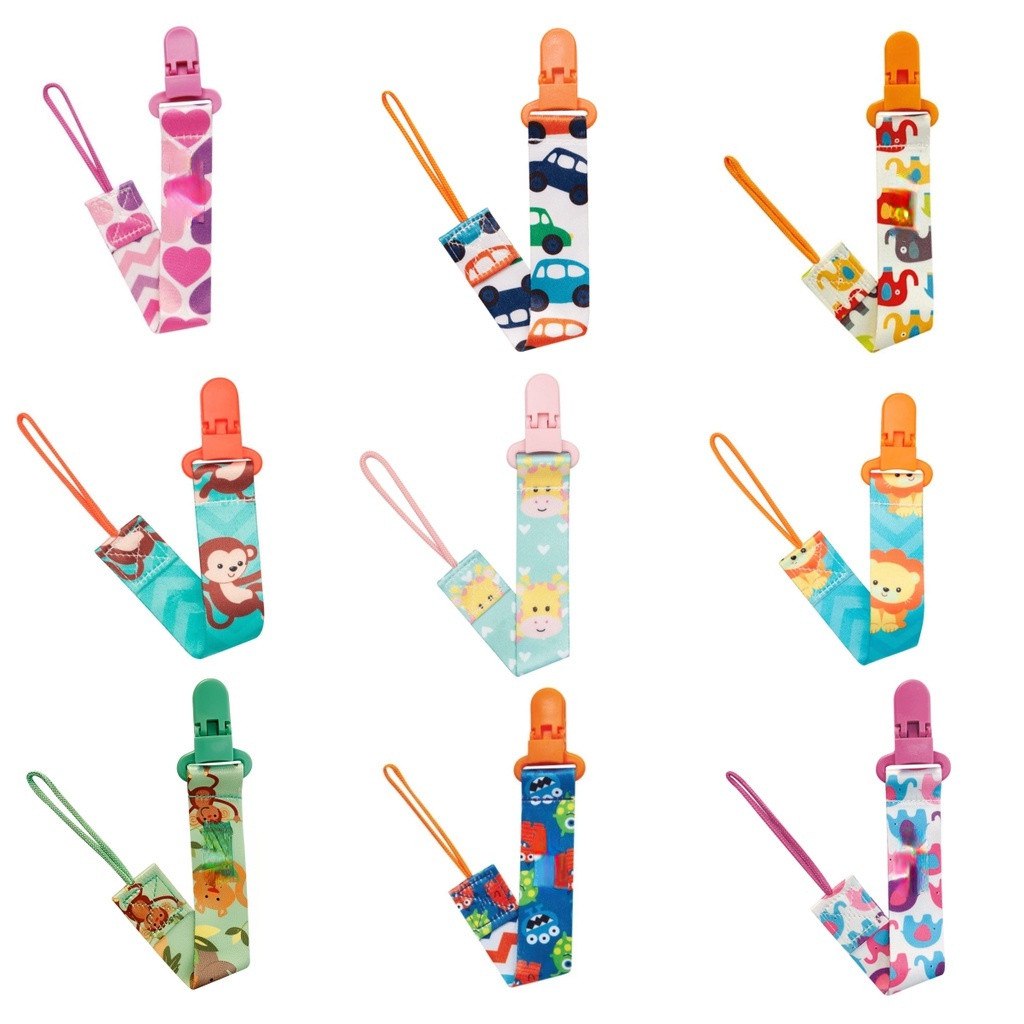 🛍️ Kit Ate 5 Prendedor De Chupeta Com Trava Com Corrente Clipe Chupeta Menino e Menina -