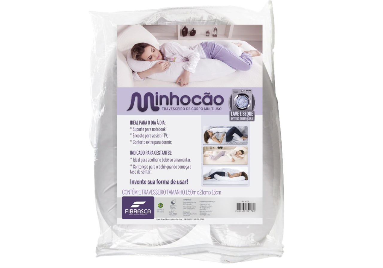 🫧 Travesseiro de Corpo Minhocão para Gestante - 21x150 cm - Fibrasca, Branco