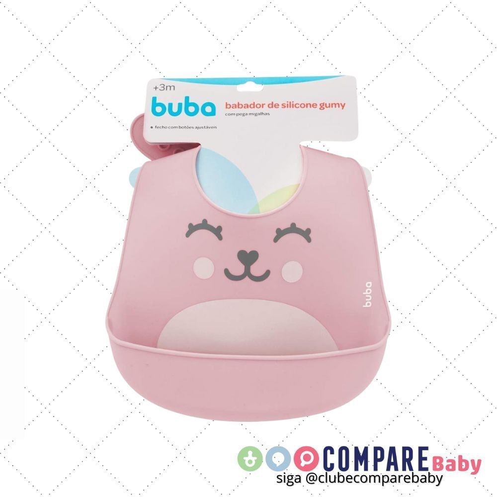 😍 Buba Babador De Silicone - Pega Migalhas Gumy - Rosa -