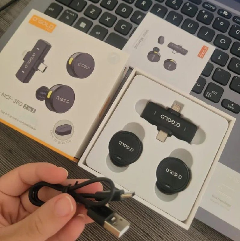 Microfone Lapela A'Gold MCF-38D Sem Fio para iPhone e Android com 2 Microfones