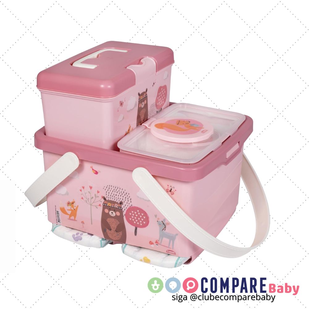 😍 Kit Troca de Fraldas 3 Peças Porta Lenço Caixa Multiuso e Organizador de Fraldas Infant