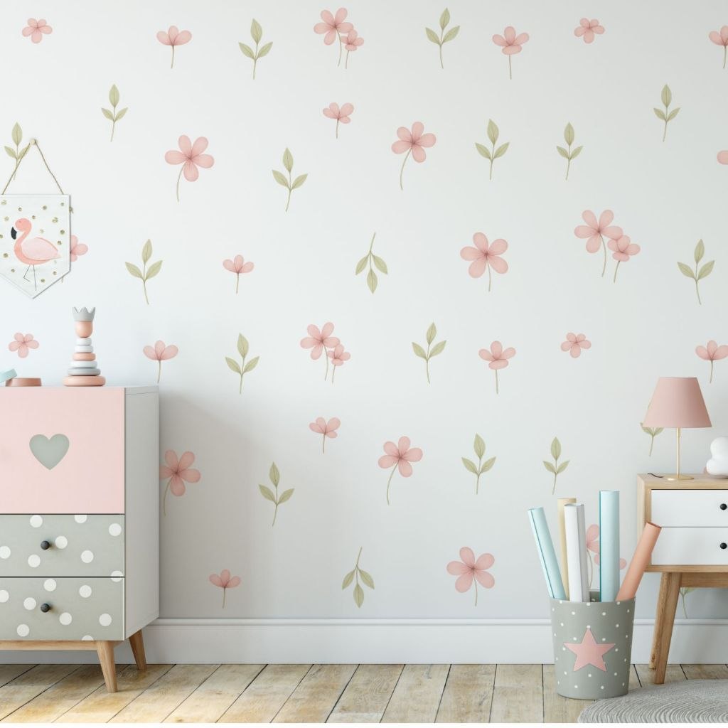 🛍️ Kit 120 Adesivos de Parede Flores Flor e Ramos Quarto de Bebê Infantil
