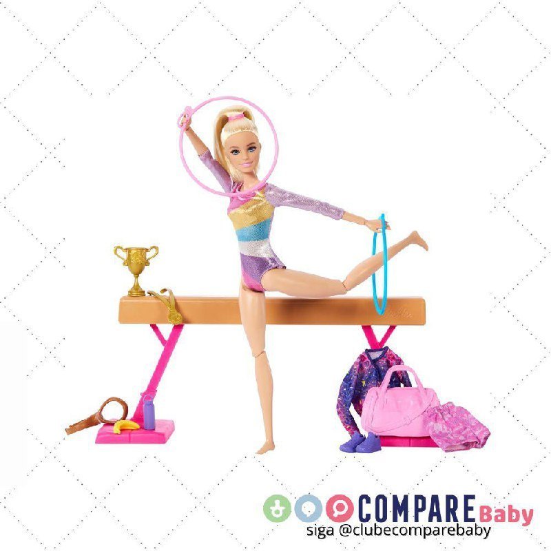 😍 Barbie Profissões, Conjunto de Brinquedo com 1 Boneca Ginasta de Cabelo Loiro com Recur