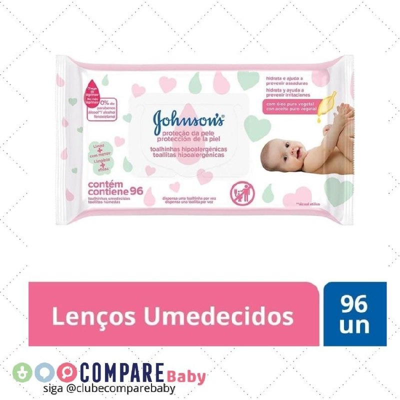 😍 Lenços Umedecidos JOHNSON'S® Baby Proteção da Pele, 96 unidades