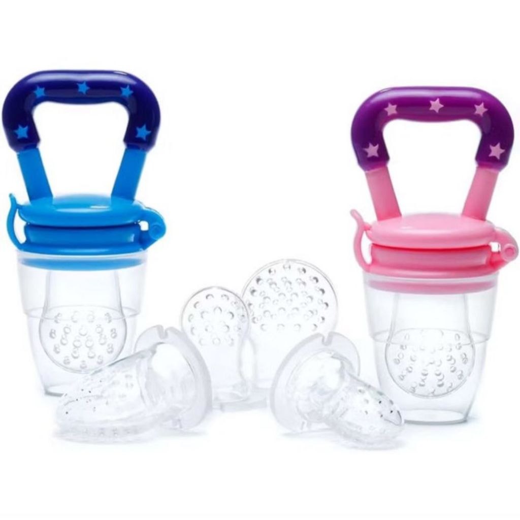 🛍️ Chupeta  Mordedor Alimentadora Bebê De Silicone Porta Fruta Azul e Rosa
