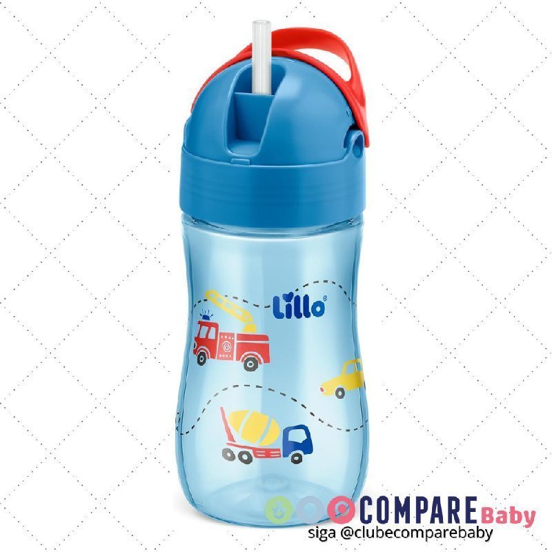😍 Copo Infantil Com Canudo Evolution 300ml Azul -Lillo