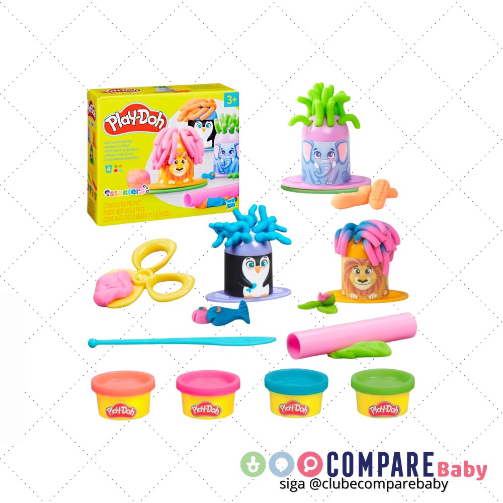 😍 Play-Doh Conjunto de massinha Criar Animais Divertidos, kit com 4 potes de massa Play-D