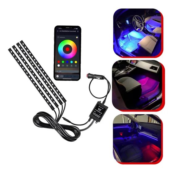 🔥 Kit Iluminação Interior Carro Led RGB 12v 4 Barras + App
