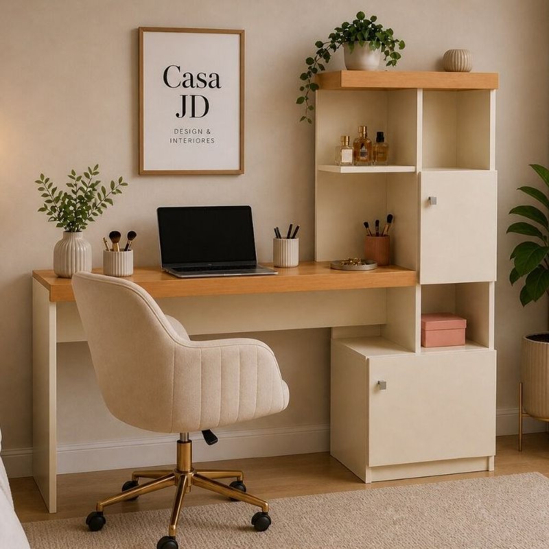 - Escrivaninha Star Multifuncional com Estante e Armários Home Office Escritório Organizad