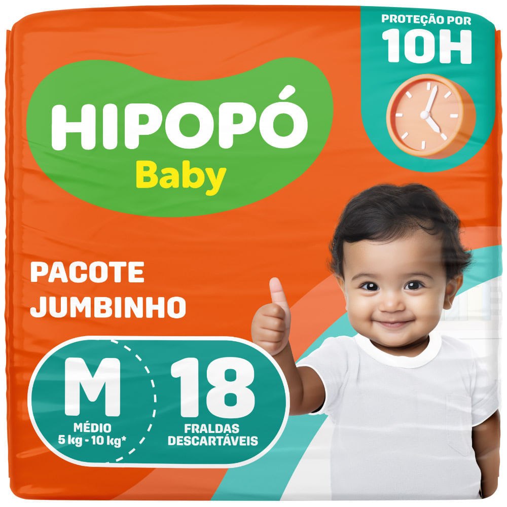 🛍️ Fralda Hipopó Baby Tamanho M Pacote Jumbinho 18 Unidades Descartáveis