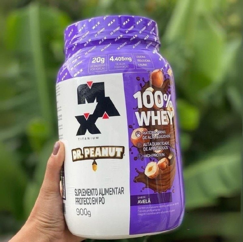 100% Whey Max Titanium x Dr. Peanut (900g), Sabor Avelã