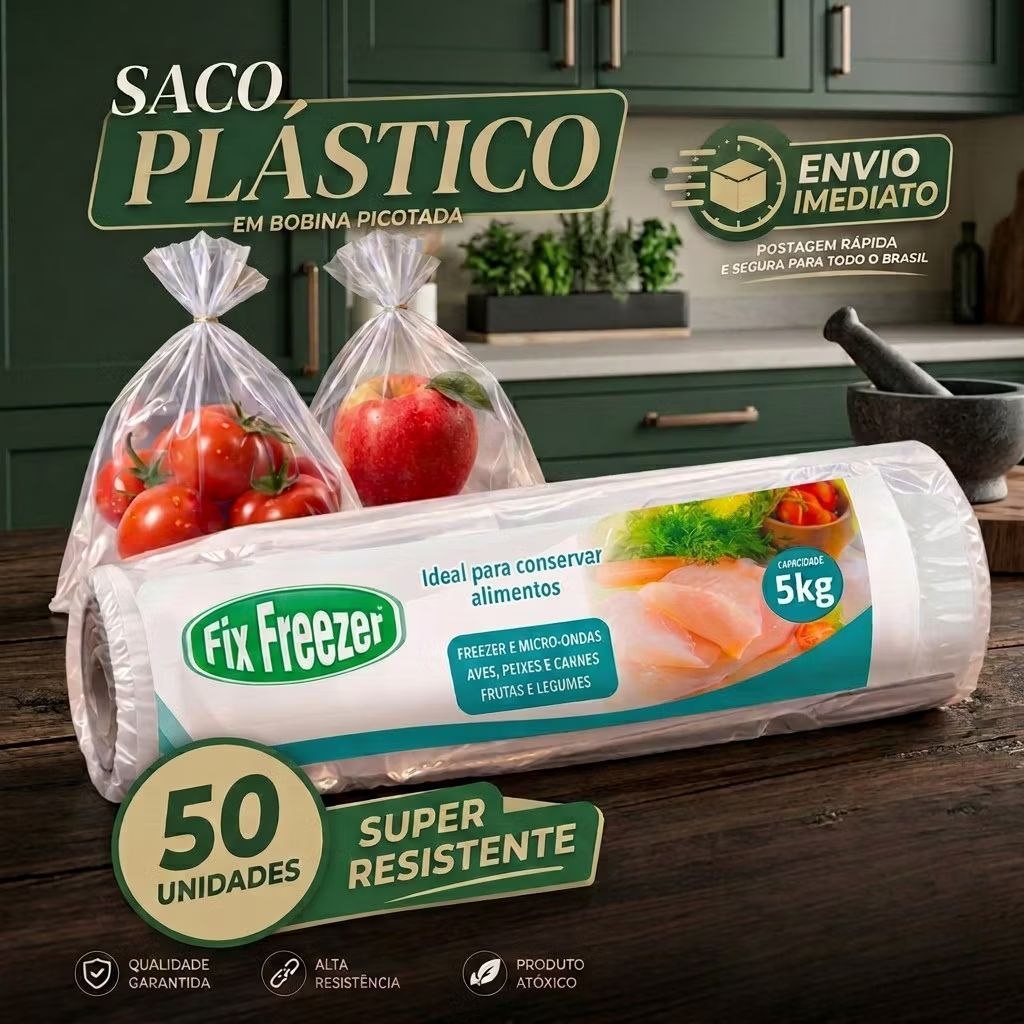 Dê uma olhada em Saco Plástico Transparente Bobina Picotada Para Alimentos Hortifruti Free