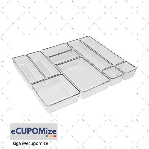 😍 Organizador Modular Acrimet para Gavetas, Bancadas e Armários, Plástico Transparente, K