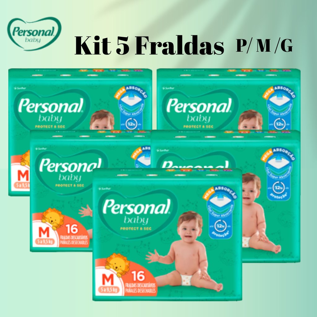 🛍️ Kit 5 Pacotes Fralda Descartável Personal Baby - Escolha o Tamanho P M G