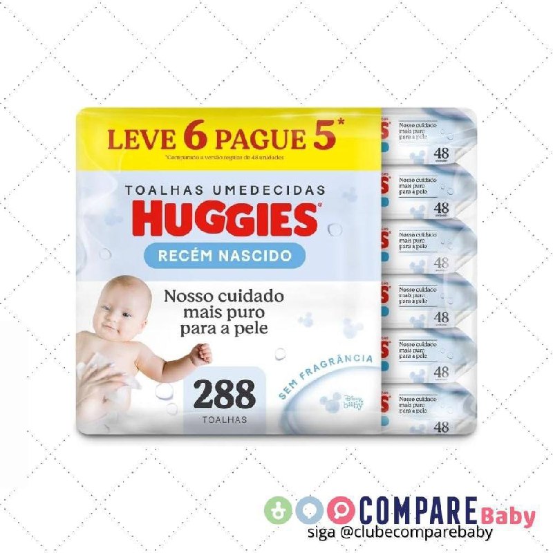 😍 Lenços Umedecidos Huggies Recém-Nascido Sem Fragrância 6x48U 288 lenços