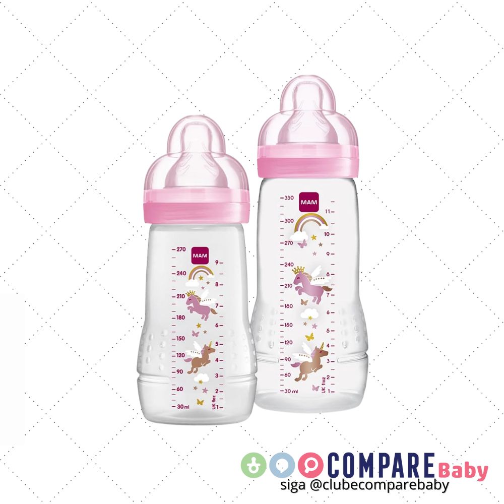 😍 MAM Baby Kit 2 Mamadeiras Easy Active Set, 270ml e 330ml Com Formato Ergonômico e Fácil