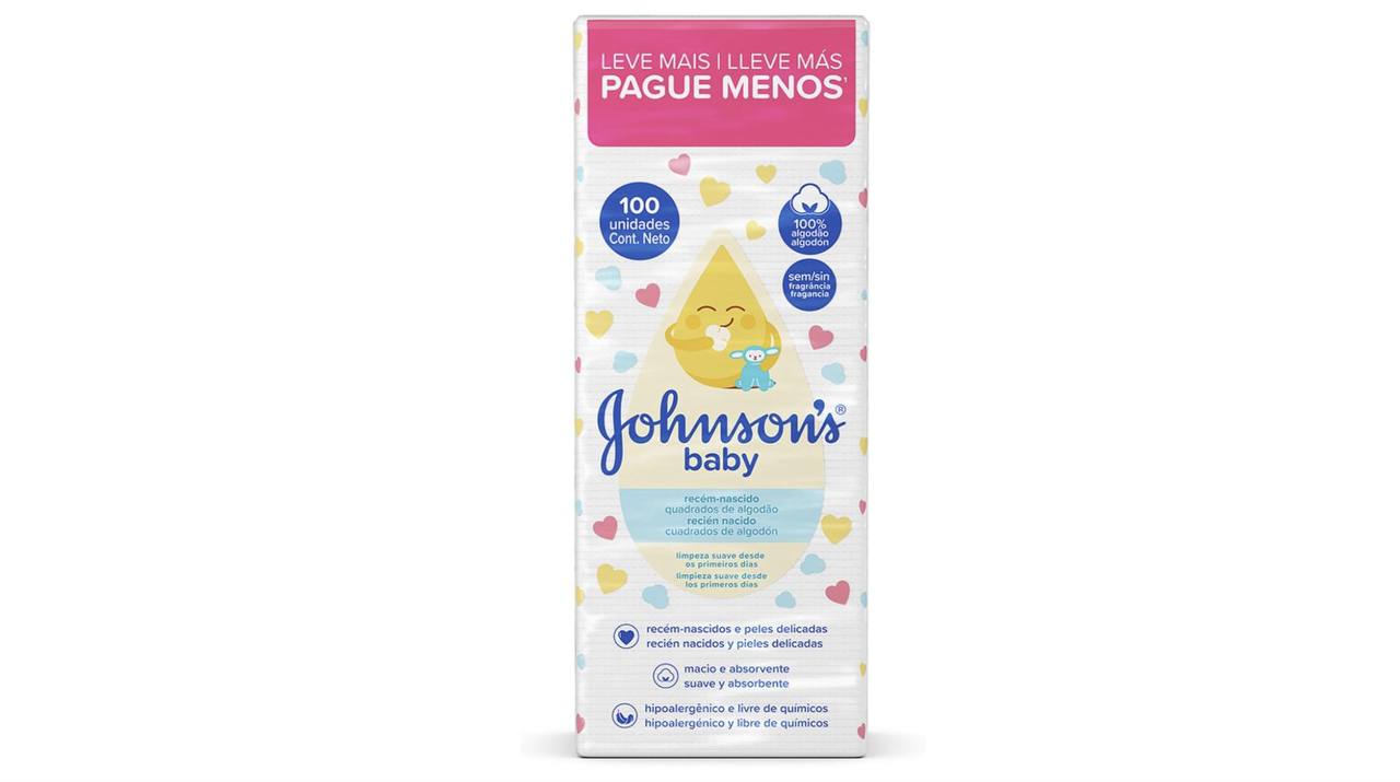 🫧 Quadrados de Algodão Recém-Nascido JOHNSON’S®️ baby 100 unidades
