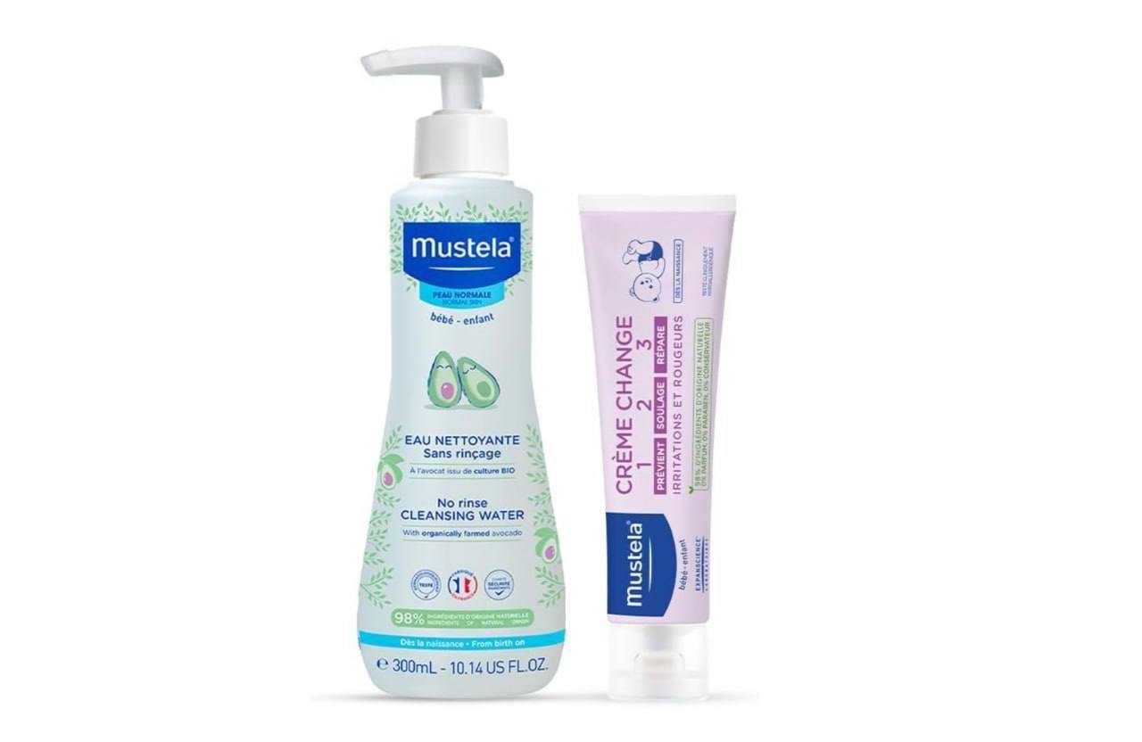 🫧 Mustela Combo Troca de Fralda - Água de Limpeza Sem Enxágue 300 ml + Creme Preventivo d