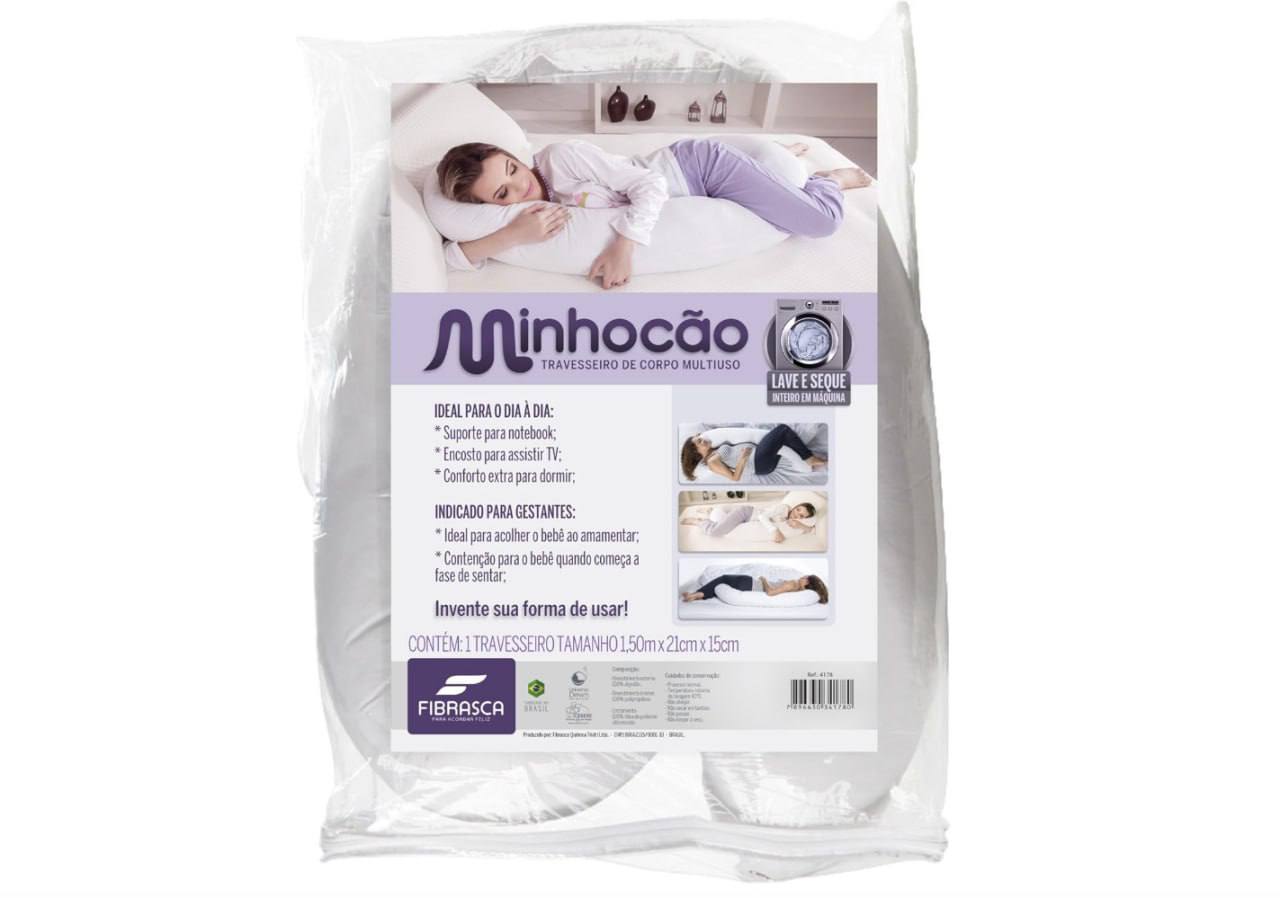 🫧 Travesseiro de Corpo Minhocão para Gestante - 21x150 cm - Fibrasca, Branco