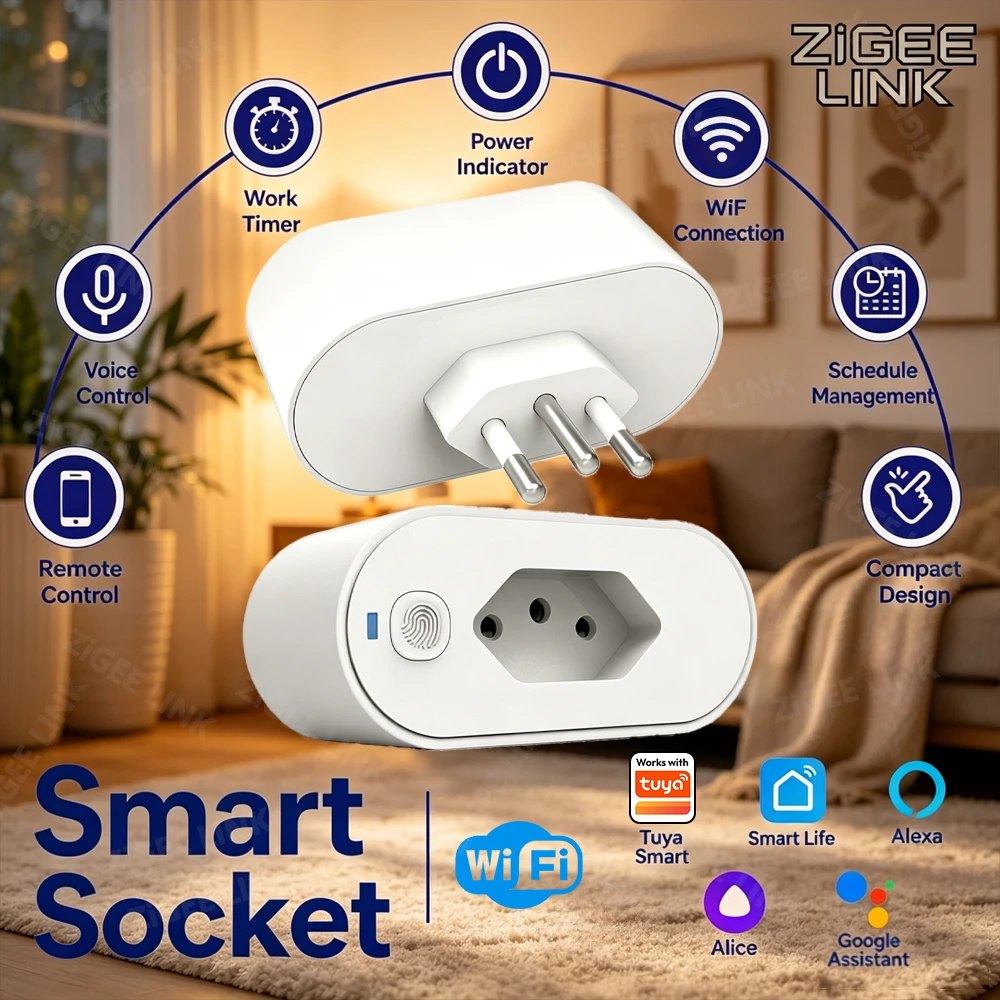 5 UNIDADES - Tomada Inteligente Wifi Tuya TNCE