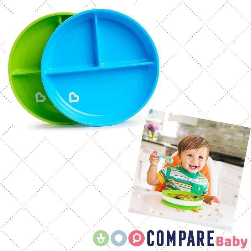 😍 Kit 2 pratos Munchkin com base de sucção Stay Put divididos, azul/verde