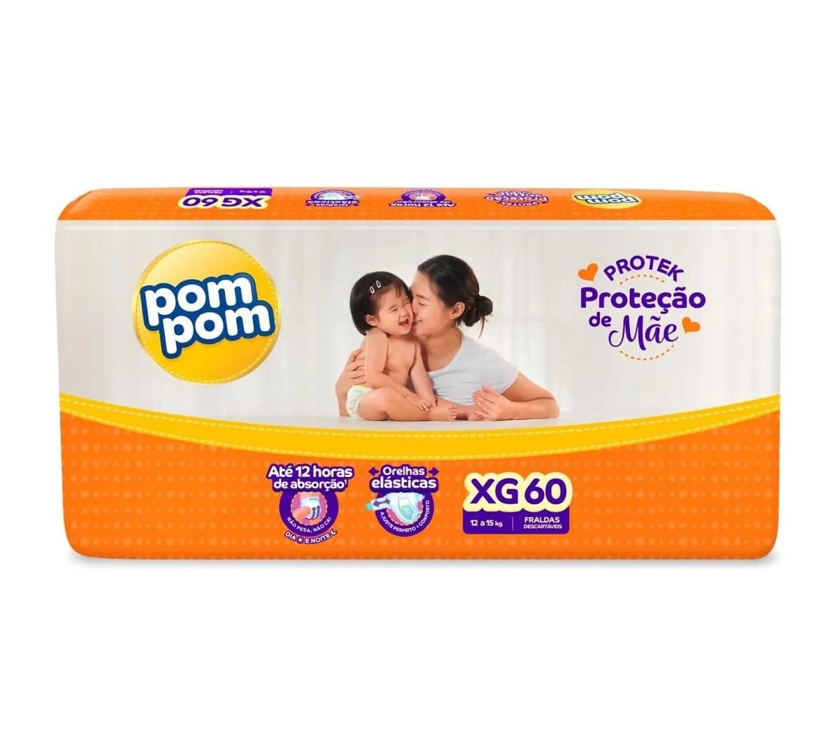 Fralda Pom Pom Protek Proteção de Mãe XG 60 unidades