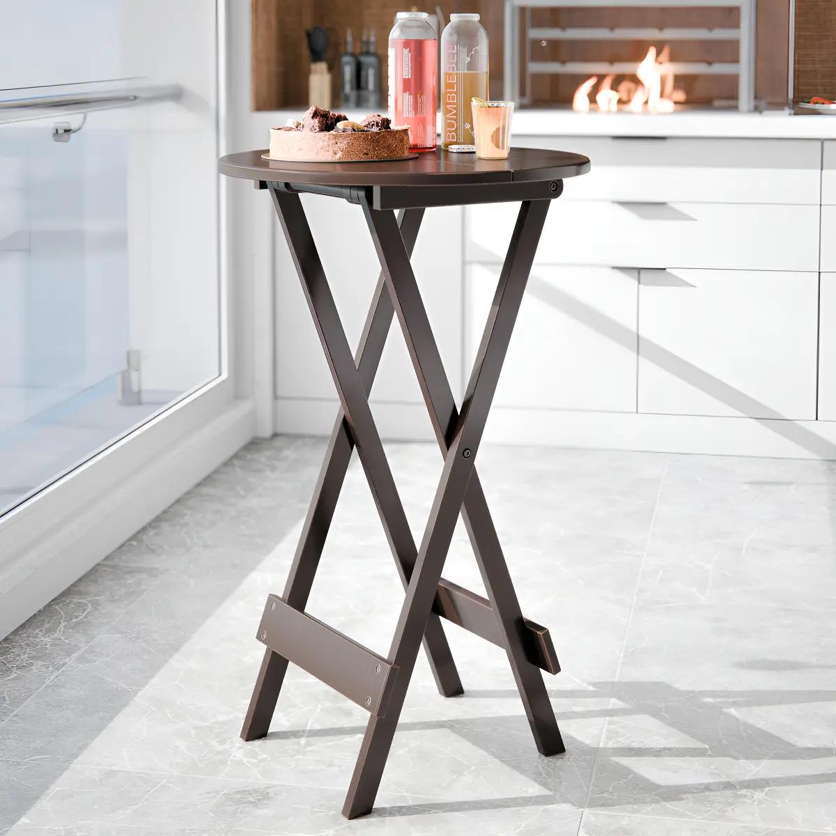 🍷 Mesa Bistrô Dobrável 55x99cm | Madeira Maciça Tabaco