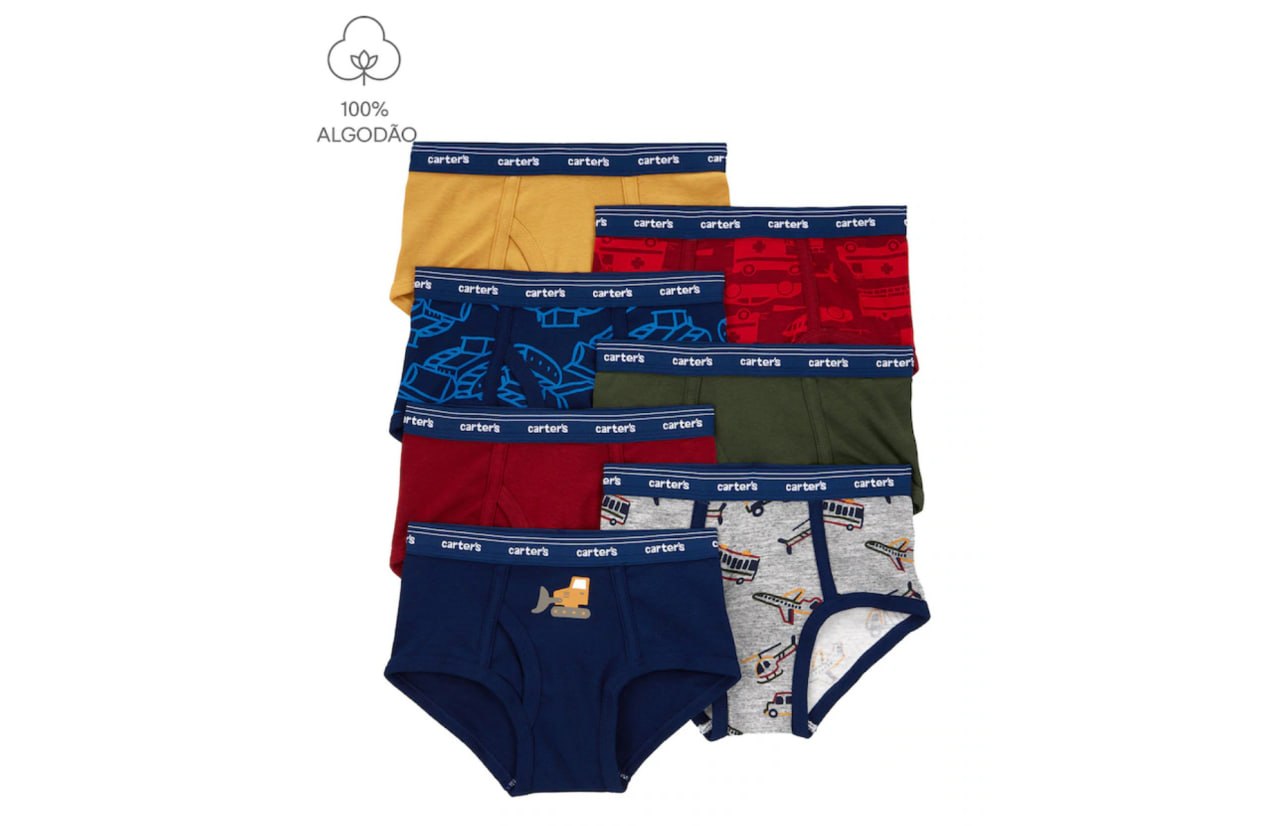 🫧 Kit cueca infantil slip 7 peças variadas - multicor | Carter's