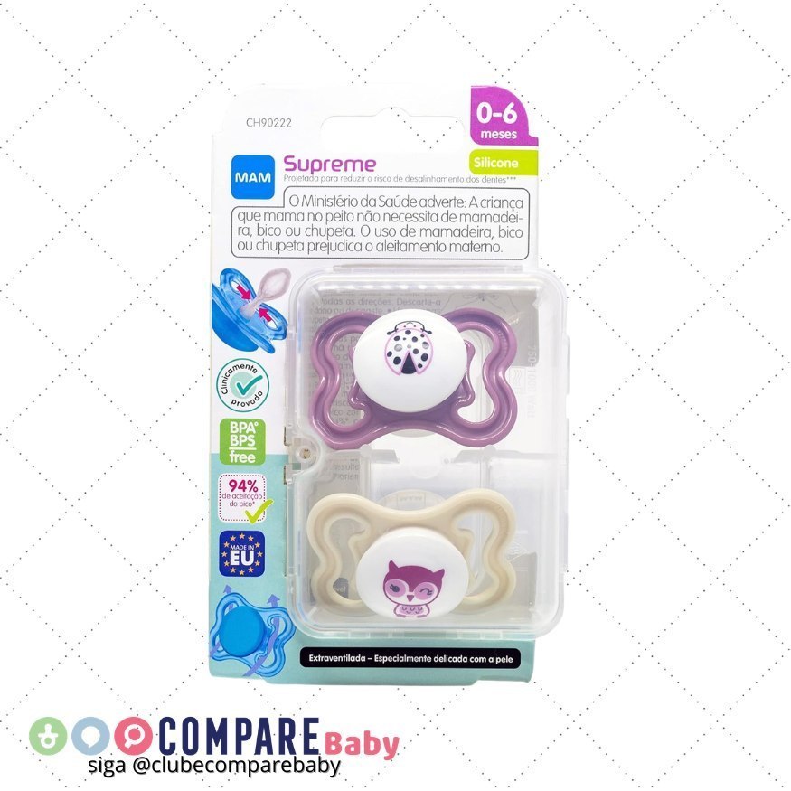 😍 Chupeta MAM Supreme 0 a 6 Meses - Embalagem DUPLA - Rosa