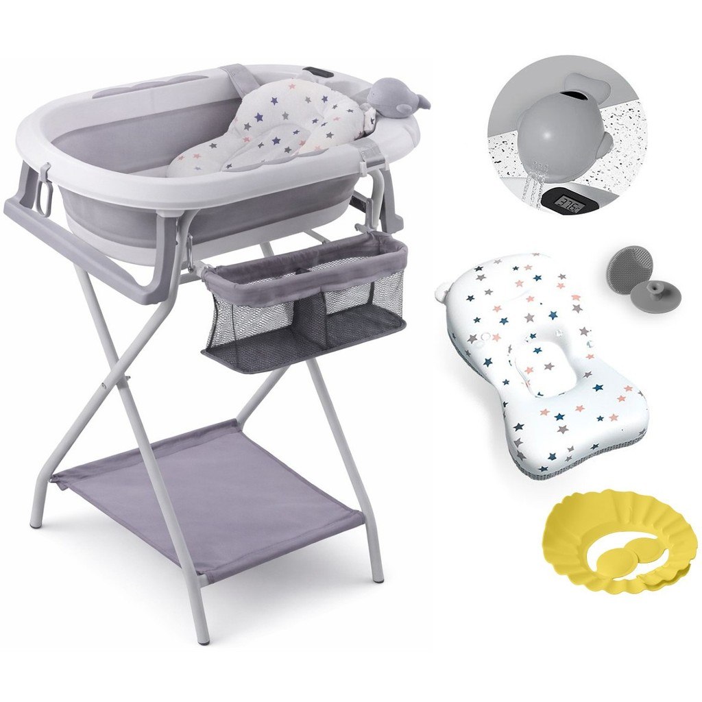 🛍️ Banheira Dobrável Com Suporte e Porta Acessórios YPB288 Cinza Yuupi
