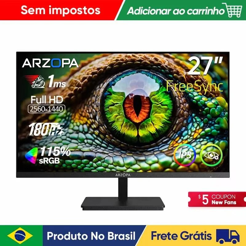 ARZOPA 27” - Monitor Gamer 2K QHD 180Hz (Fast IPS)