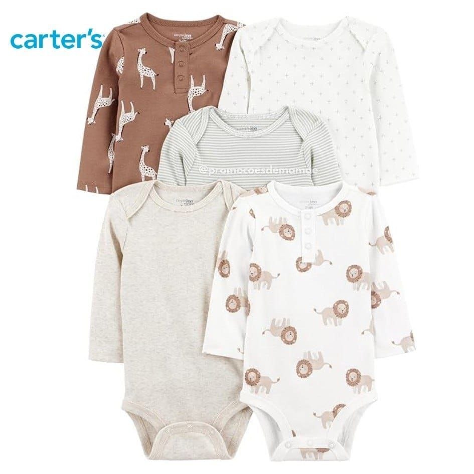 Kit com 5 Bodies de Manga Longa Simple Joys by Carter's para Bebê Unissex